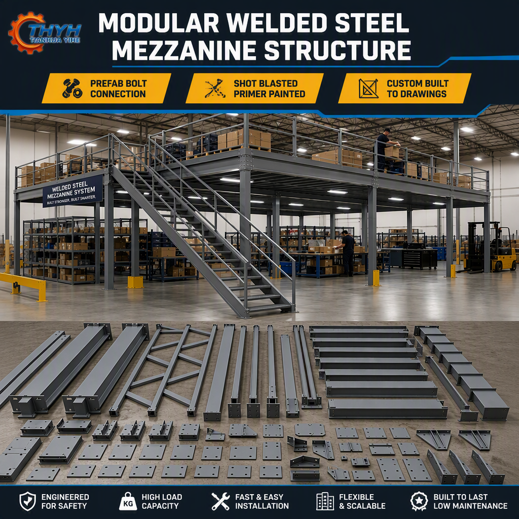 Modular Welded Steel Mezzanine Structure, Shot Blasted Primer Painted, Q235 Q345 Bolt Connection, Prefab Assembly