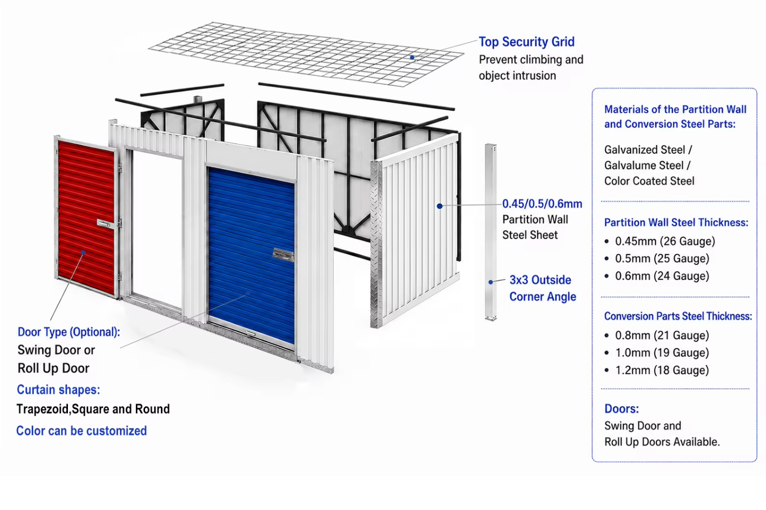 Indoor Self Storage Unit System Fast Install Modular Roll up Door Steel Partition Custom Size OEM ODM
