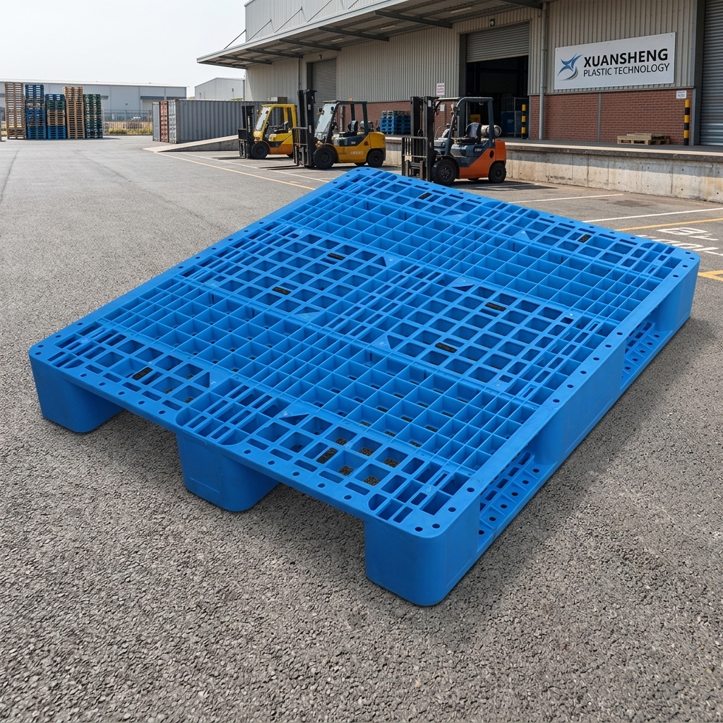 NEXARA Heavy Duty Steel Reinforced Plastic Stacking Pallet 1200mm*1000mm*150mm 3 Legs 4-Way Entry for Industrial Storage