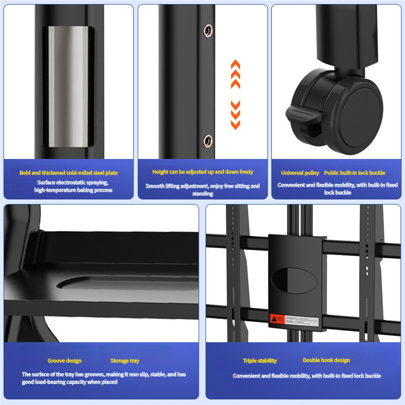 Electric Rolling Mobile Led Tv Stand Floor Motorized Standing Bracket Trolley Holder Rack Tv Mounts Carts with Wheels