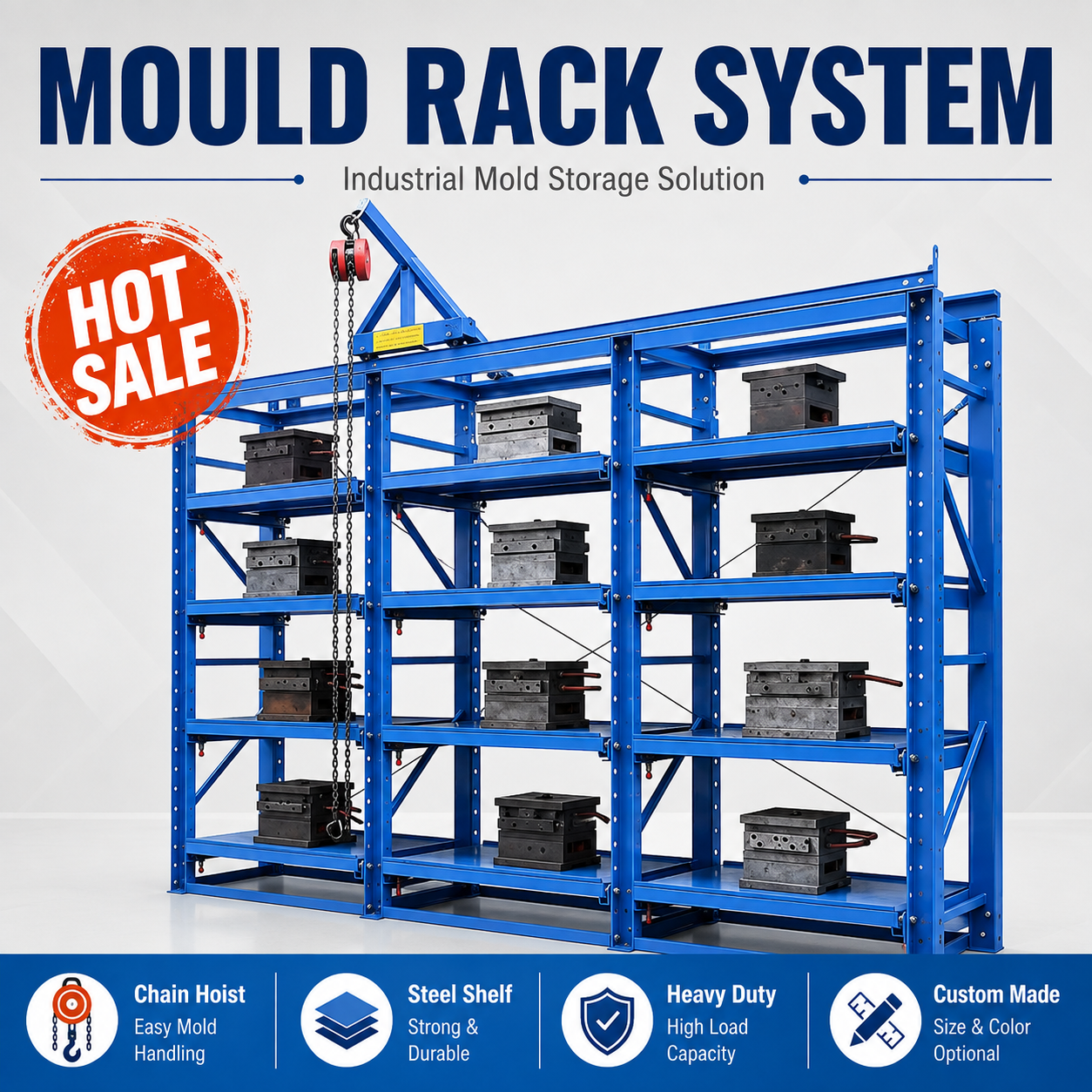 Industrial Sliding Drawer Mould Rack 3 Ton Heavy Duty Die Storage Racking System For Injection Molding Plant Space Saving Design