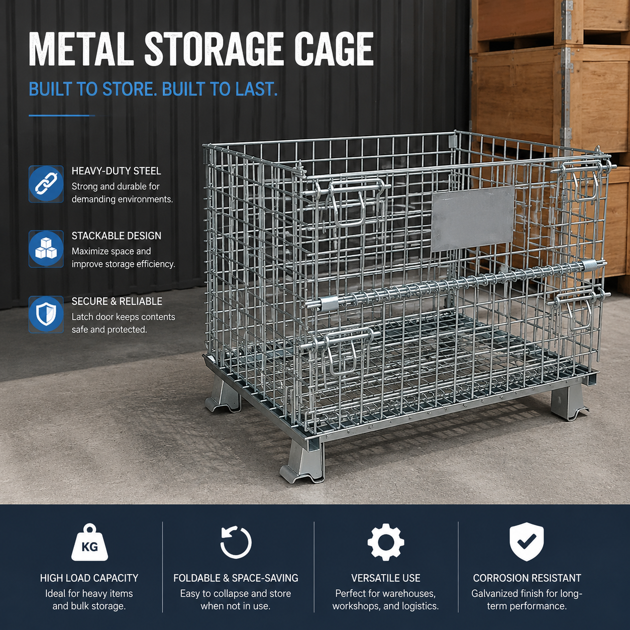 Customized Stackable Folding Wire Mesh Container Storage Bin Wire Cage For Warehouse Management