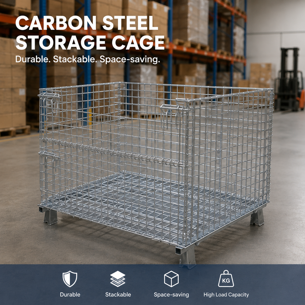 Foldable Rigid Galvanized Stackable Warehouse Collapsible Wire Mesh Storage Containers Folding Container 500 2000kg Load
