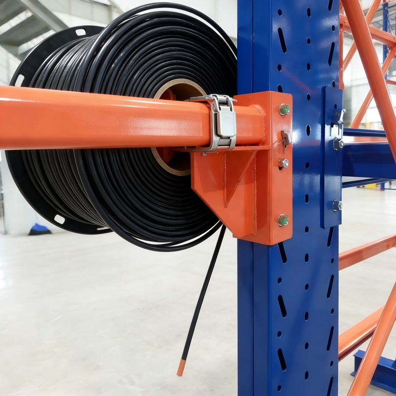 Adjustable Cantilevered Steel Cable Reel Storage Rack System Powder Coated Corrosion Protection Boltless Installation Electrical