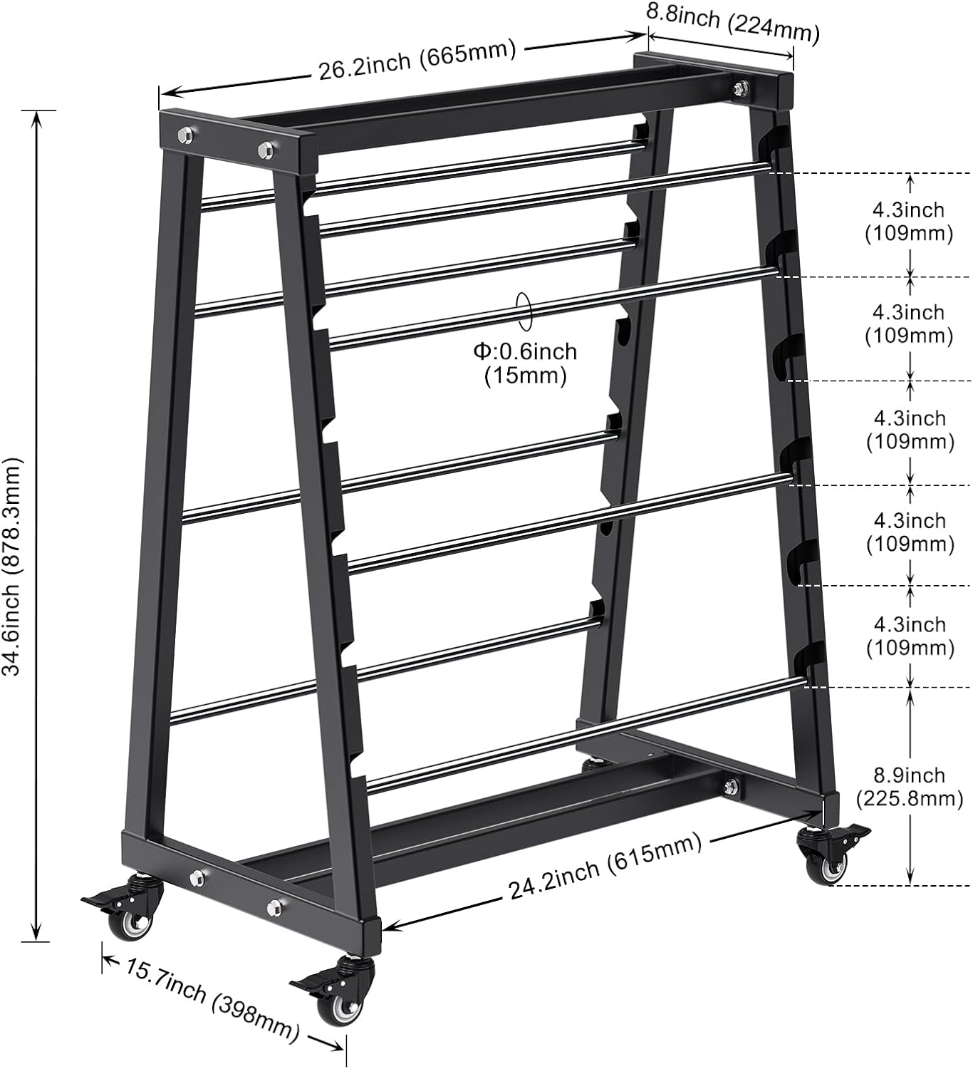 JH-Mech Heavy-Duty 8-Rod Wire Spool Rack Adjustable Spool Rods 400Lb Capacity Cable Reel Dispenser With Locking Wheels