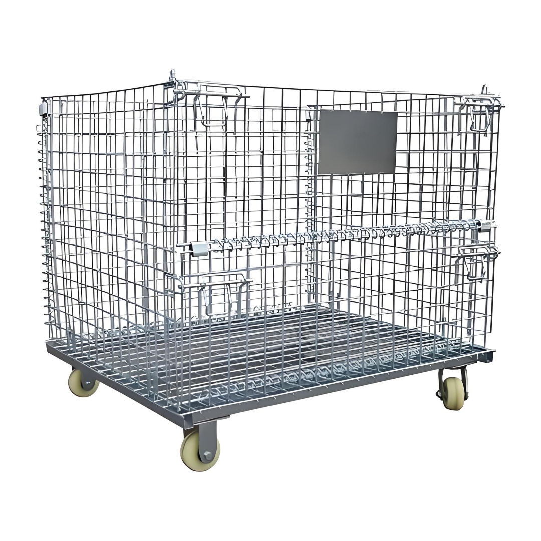 Galvanized Wire Mesh Container Foldable Metal Rolling Storage Cage For Warehouse
