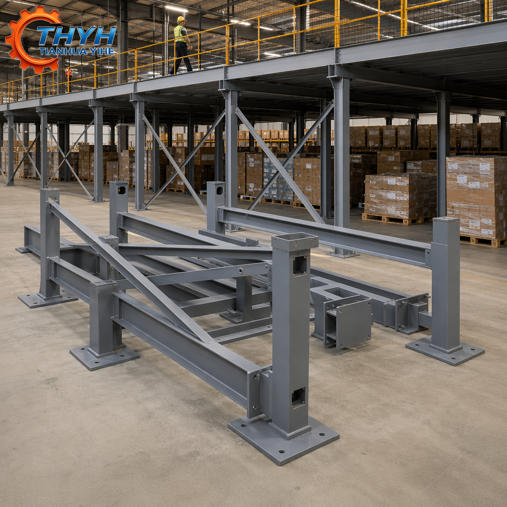 Industrial Steel Mezzanine Deck Frame, Shot Blasted Primer Painted, Q235 Q345 Q355 Carbon Steel, ISO 9001 Factory Supply