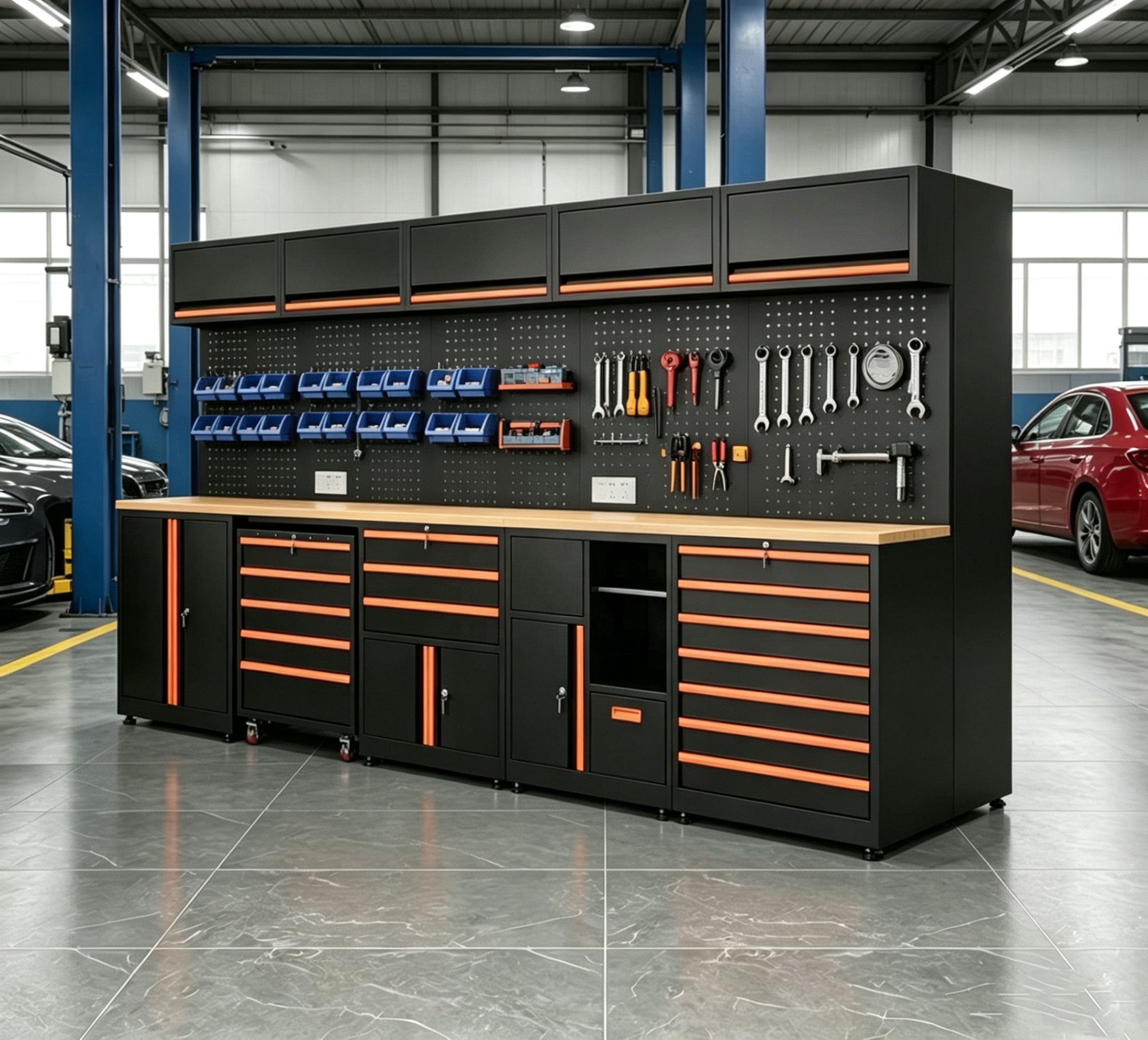 CYD Heavy-duty Garage Storage Combination Tool Cabinet Stainless Steel and Wood Countertop Workshop Metal Workbench/workstation