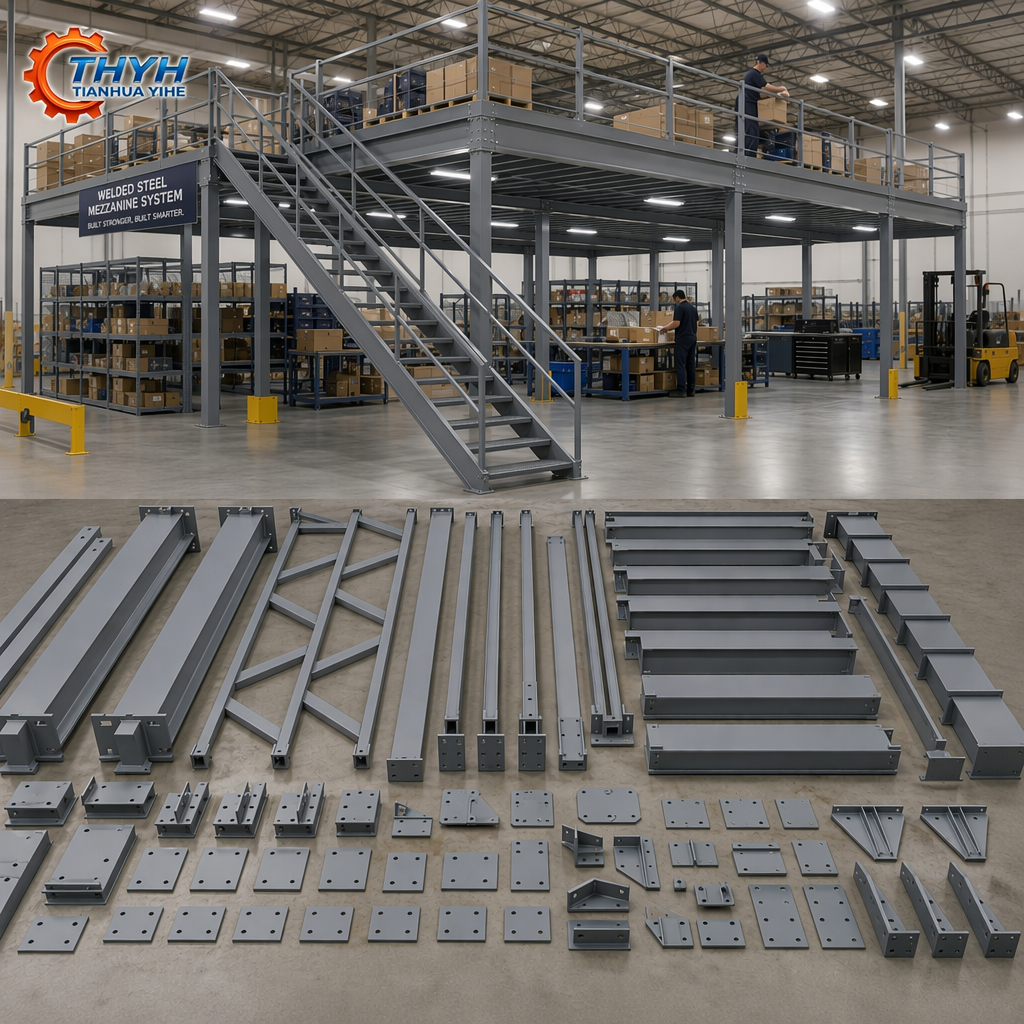 Modular Welded Steel Mezzanine Structure, Shot Blasted Primer Painted, Q235 Q345 Bolt Connection, Prefab Assembly