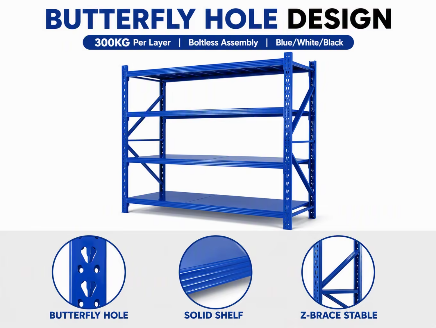 Heavy-Duty Boltless Steel Shelving Unit, 4-Tier Adjustable Warehouse Rack with Teardrop Slots Garage Industrial Storage Shelf