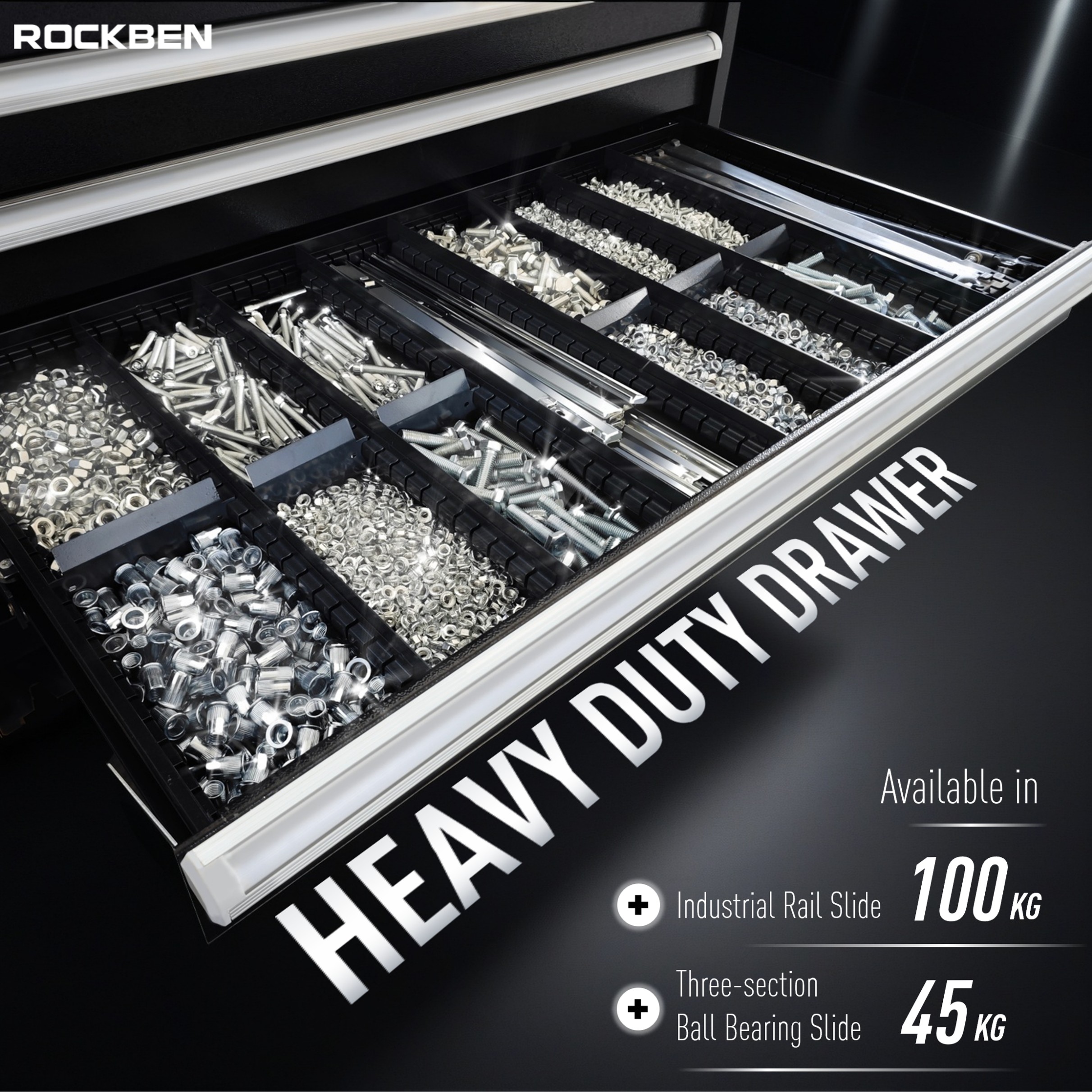 ROCKBEN 2025 Heavy-Duty Metal Garage Workbench Storage Cabinet Best High-Strength Steel Iron Workshop Tool Cabinets