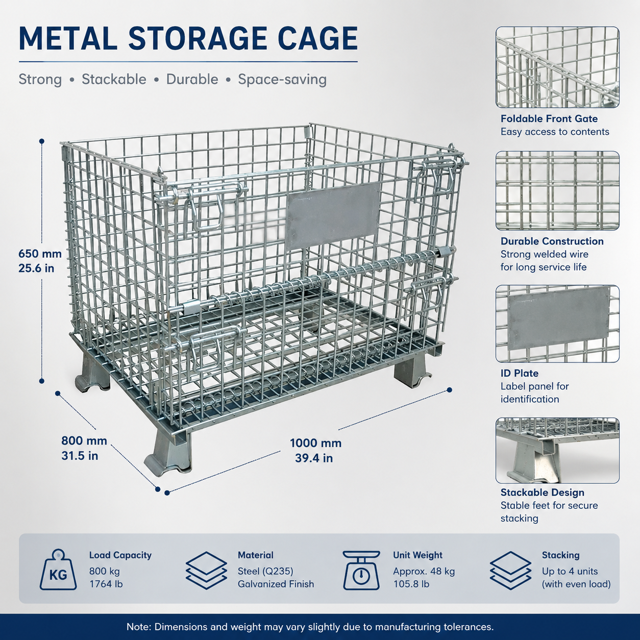 Customized Stackable Folding Wire Mesh Container Storage Bin Wire Cage For Warehouse Management