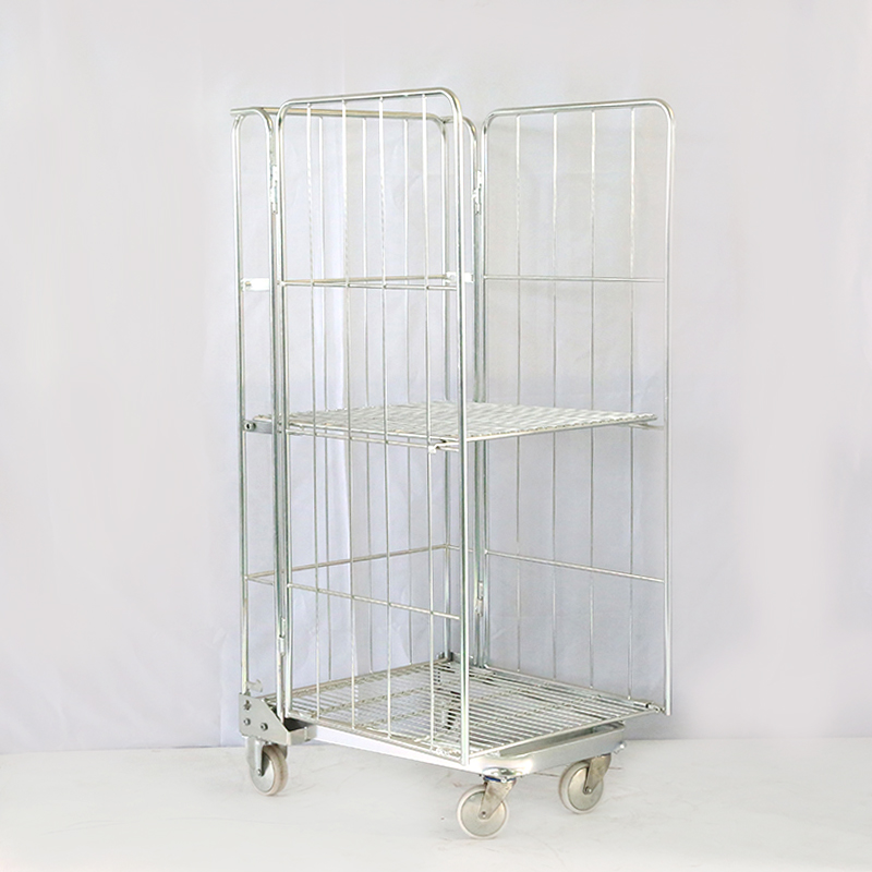 3-Side Foldable Mobile Steel Storage Cage Logistics Turnover Vehicle Cargo Pallet Rack Supermarket Shelf Warehouse Storage
