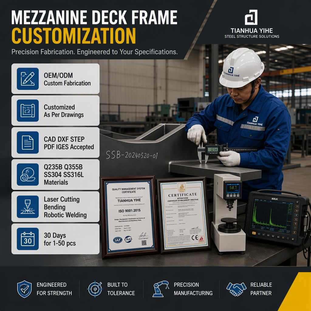 Industrial Steel Mezzanine Deck Frame, Shot Blasted Primer Painted, Q235 Q345 Q355 Carbon Steel, ISO 9001 Factory Supply