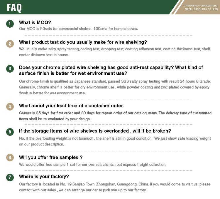 Adjustable NSF Approval Chrome Metal Metro Wire Shelving Units FAQ