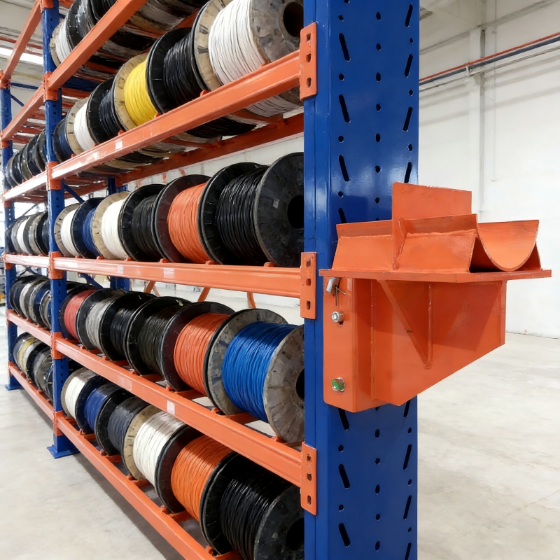Adjustable Cantilevered Steel Cable Reel Storage Rack System Powder Coated Corrosion Protection Boltless Installation Electrical