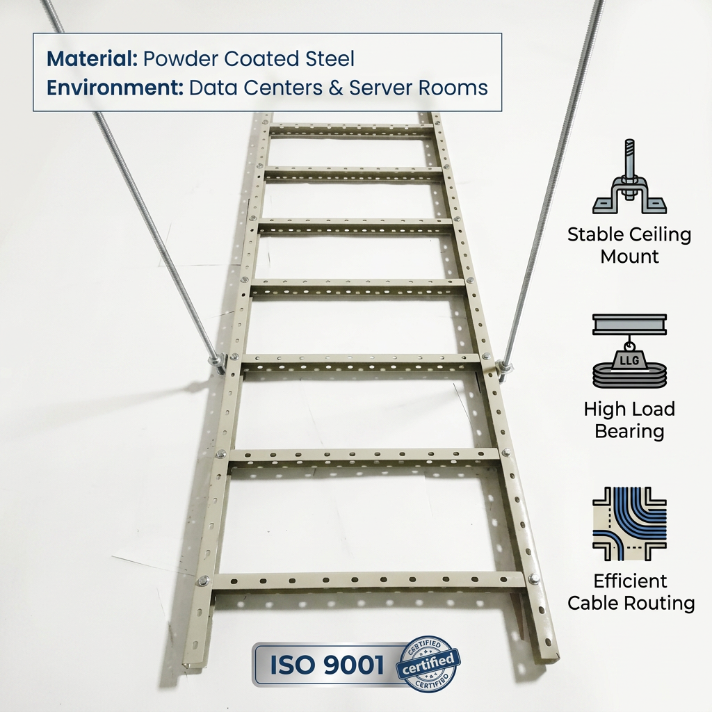 Overhead U Channel Ladder Tray Cable Rack Hot-Dip Galvanized For Industrial Construction And Data Centers &amp; Server Rooms