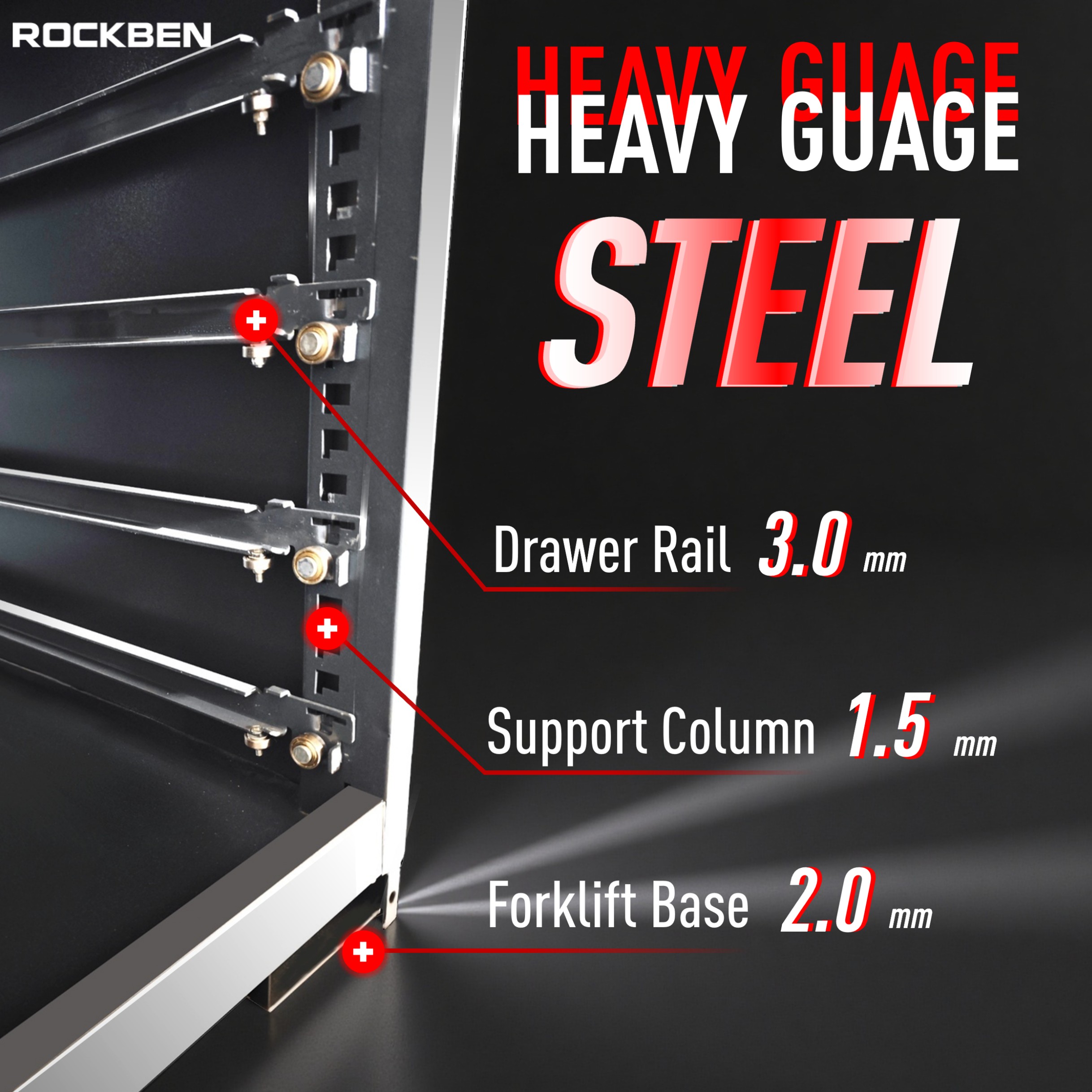 ROCKBEN 2025 Heavy-Duty Metal Garage Workbench Storage Cabinet Best High-Strength Steel Iron Workshop Tool Cabinets