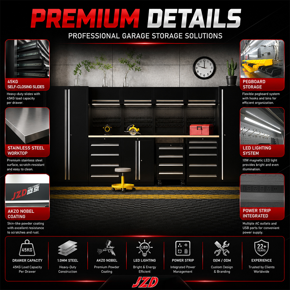 JZD Heavy Duty Steel Garage Tool Set Cabinet Garage Storage Workshop Cabinet Garage Furniture Workbench for Workshop Cabinets