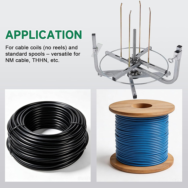 JH-Mech Foldable Wire Spool Rack For Cable Coils &amp; Spools Fits 4.4-10" Diameter 120 Lbs Capacity Freestanding Cable Dispenser