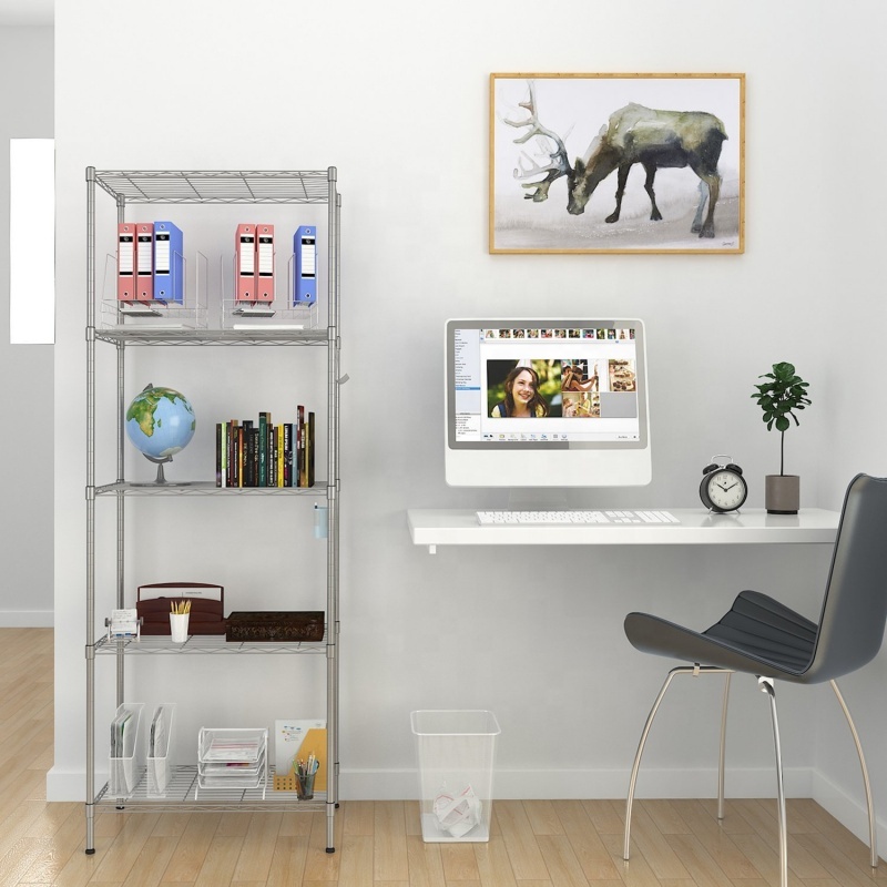 Good Quality Powder Coated 5 Tiers Wire Storage Shelf Adjustable Multi-Purpose Metal Wire Shelving Unit for Household