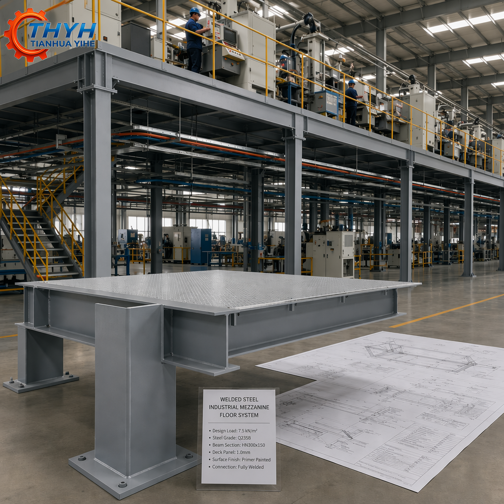 Modular Welded Steel Mezzanine Structure, Shot Blasted Primer Painted, Q235 Q345 Bolt Connection, Prefab Assembly