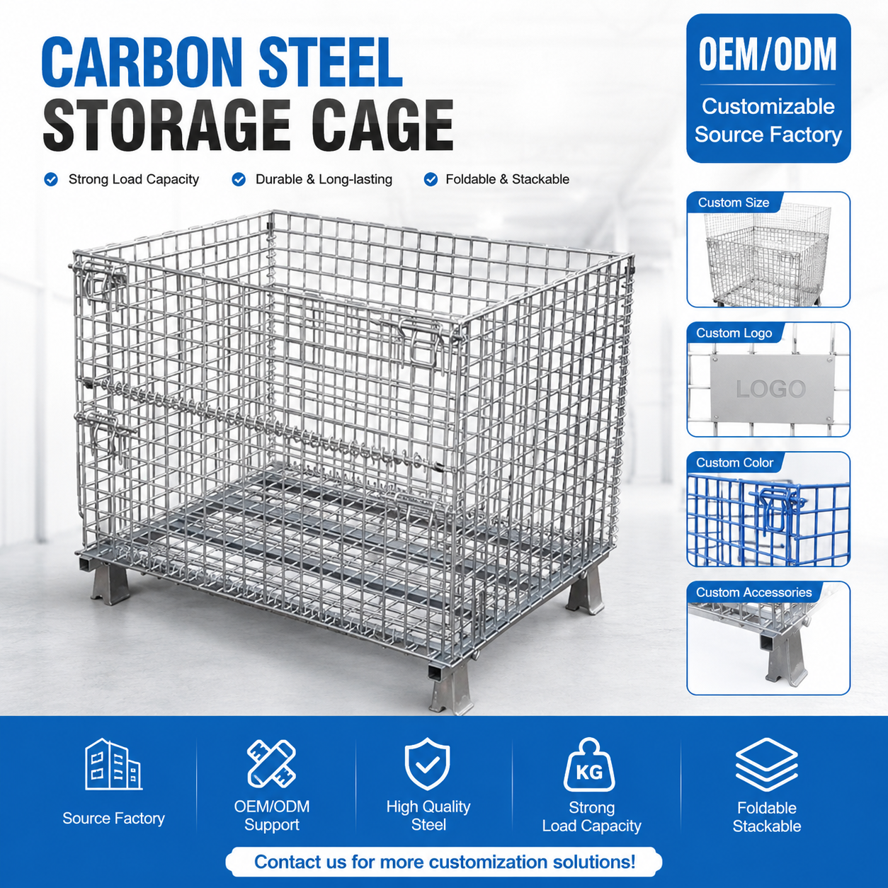 Foldable Rigid Galvanized Stackable Warehouse Collapsible Wire Mesh Storage Containers Folding Container 500 2000kg Load
