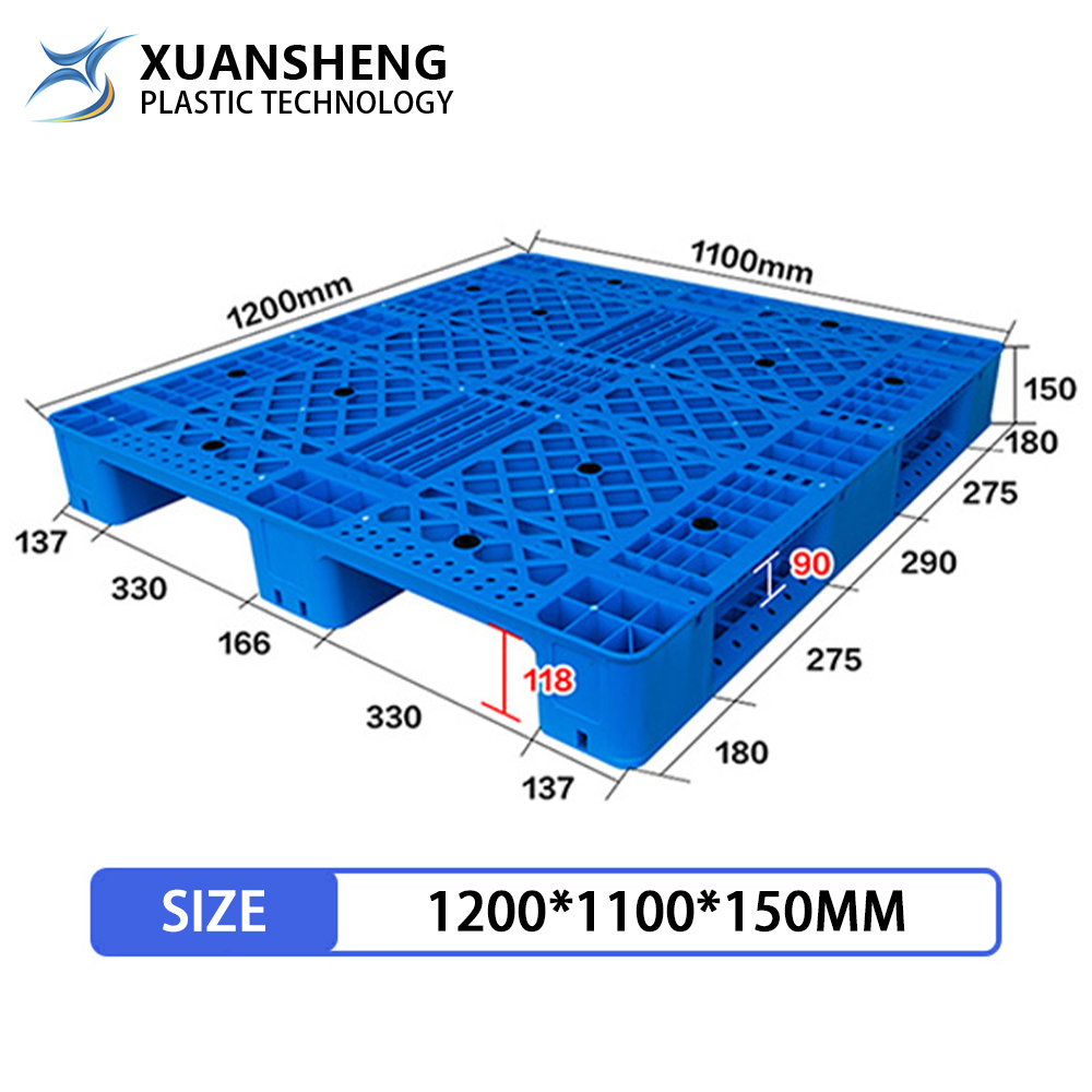 NEXARA Heavy Duty Steel Reinforced Plastic Stacking Pallet 1200mm*1000mm*150mm 3 Legs 4-Way Entry for Industrial Storage